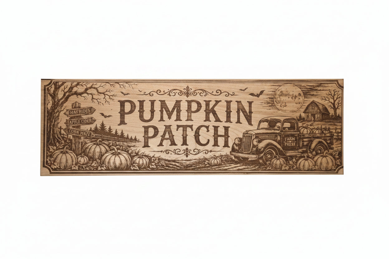 Pumpkin Patch Engraved Cherry Wood Sign — 24 × 7.5