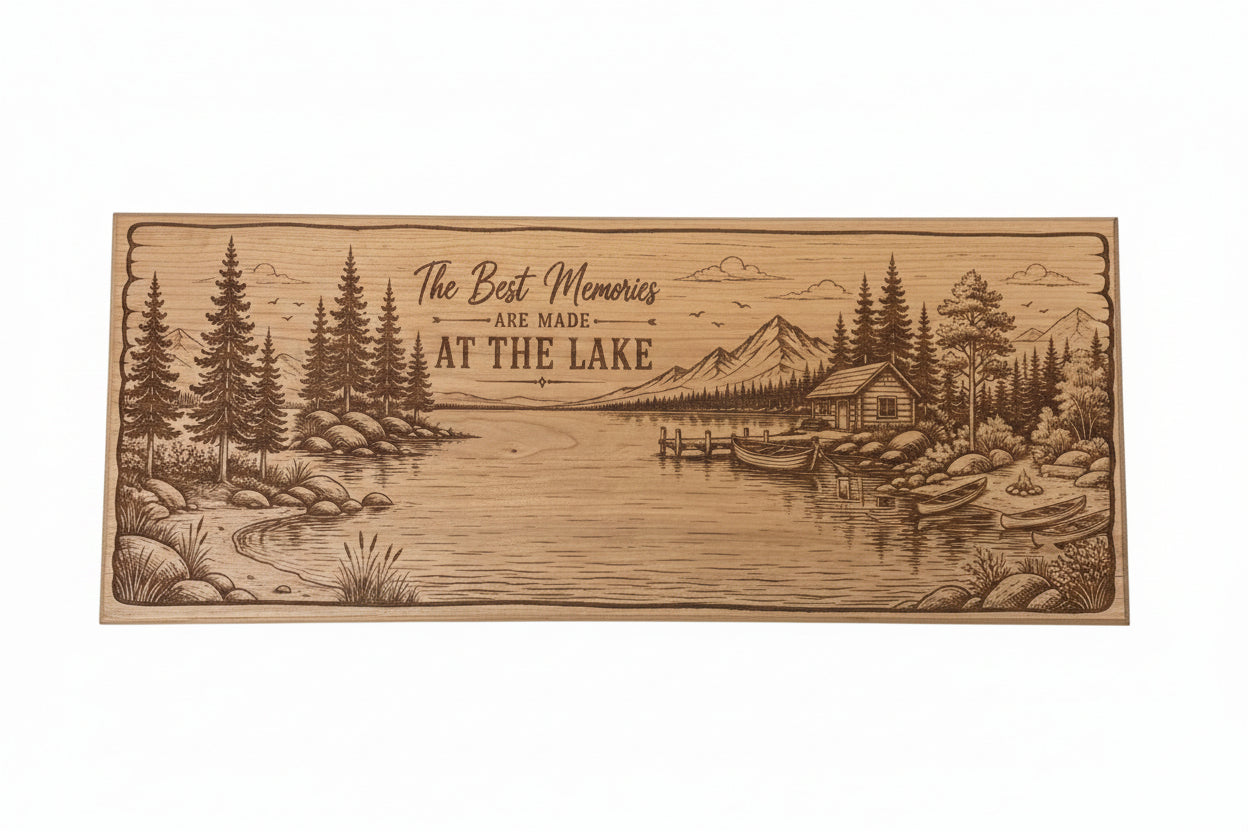 Best Memories Are Made at the Lake Cherry Wood Sign — 24 × 10
