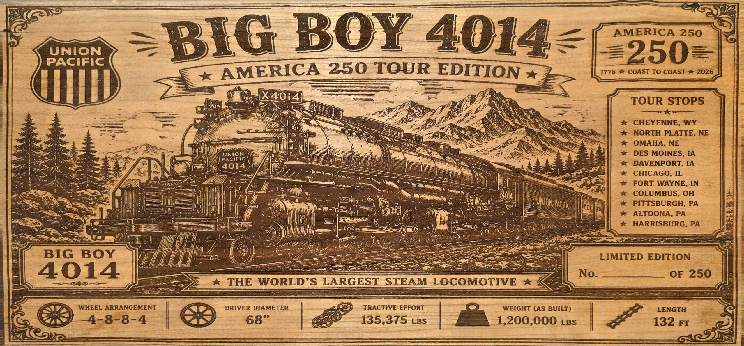 Big Boy 4014 Limited-Edition Engraved Cherry Sign – No. 003