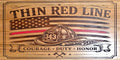 Thin Red Line Firefighter Engraved Cherry Wood Sign – 18 × 9